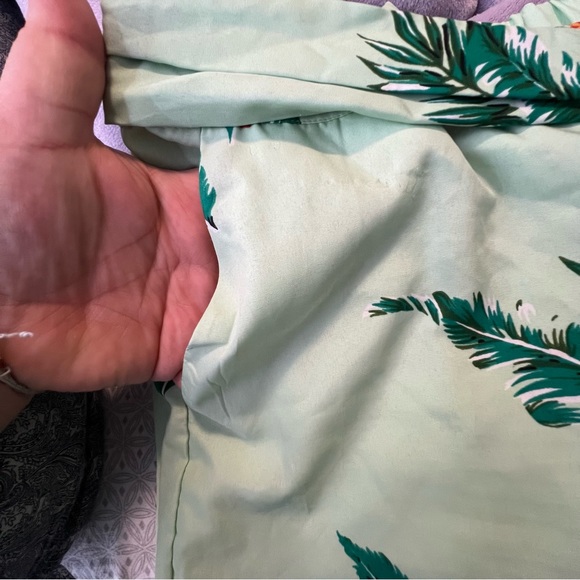 NWOT Mango floral wide leg pants in green boho leaf flower print size large - Picture 14 of 16